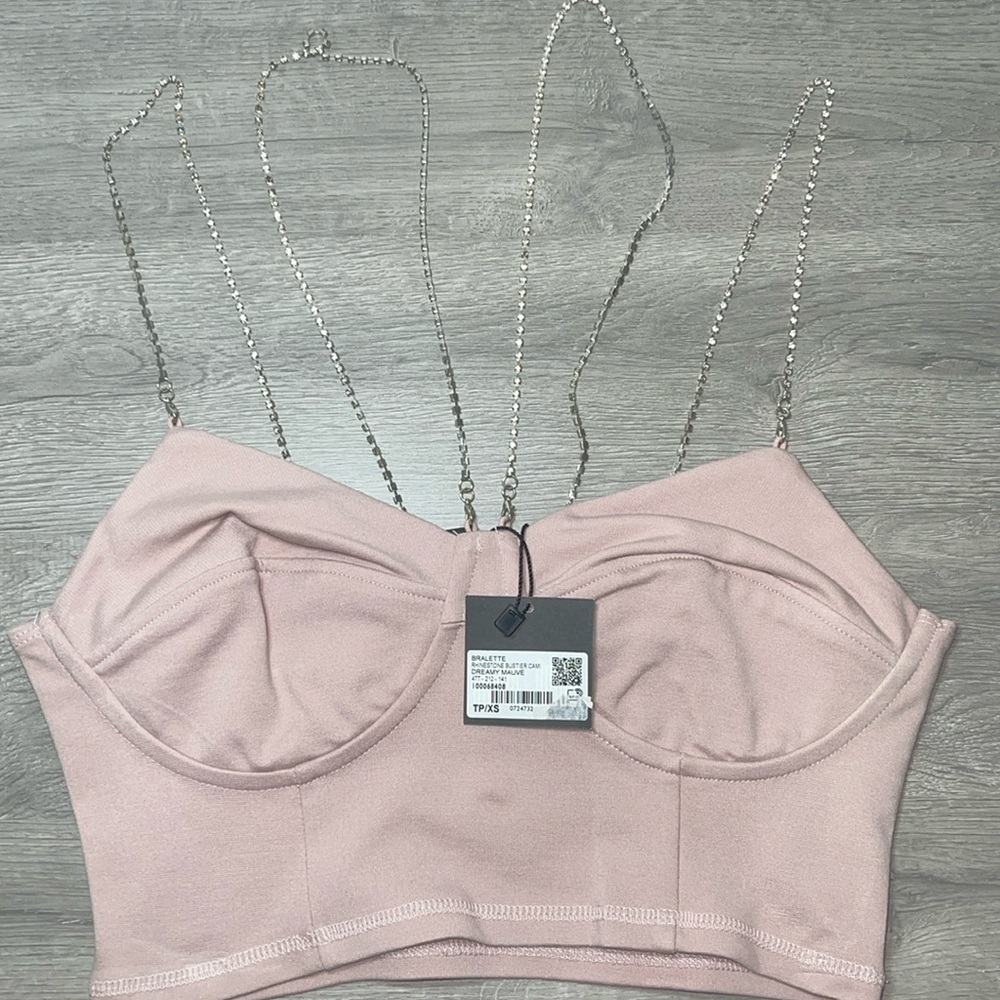 Garage Mauve Crop Top with Silver Chain Straps - Size XS